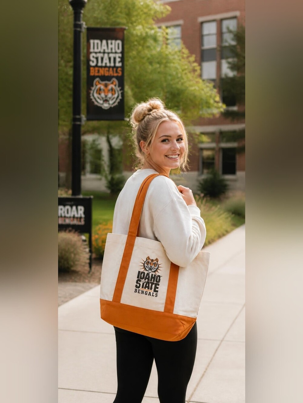 NCAA Idaho State Bengals Canvas Tote Bag in Cream and Orange NWOT